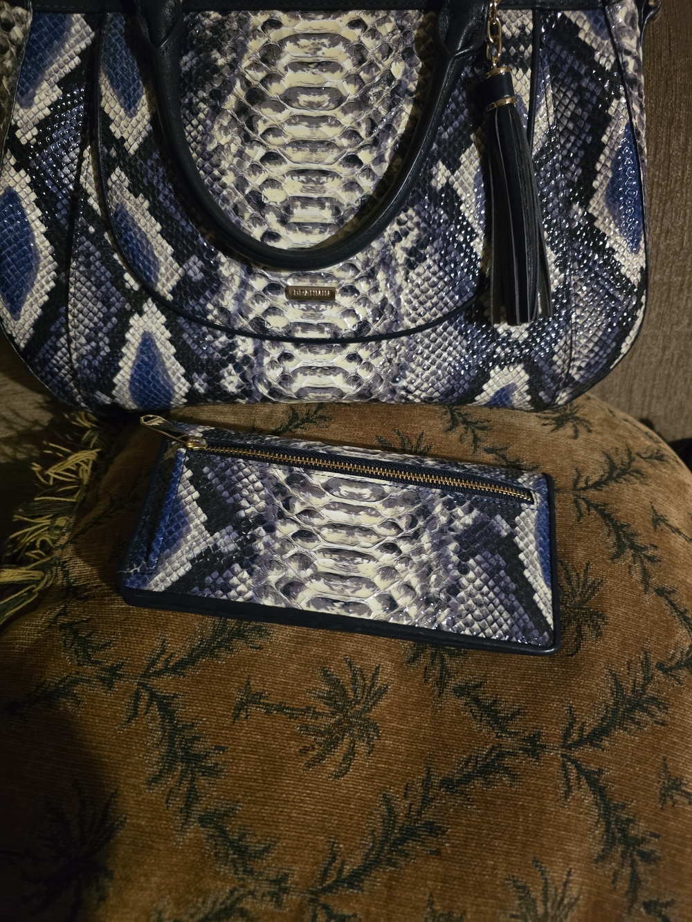 Brahmin Raelynn Ballington Satchel in Cobalt blue snakeskin W/ Matching Wallet - Picture 10 of 16